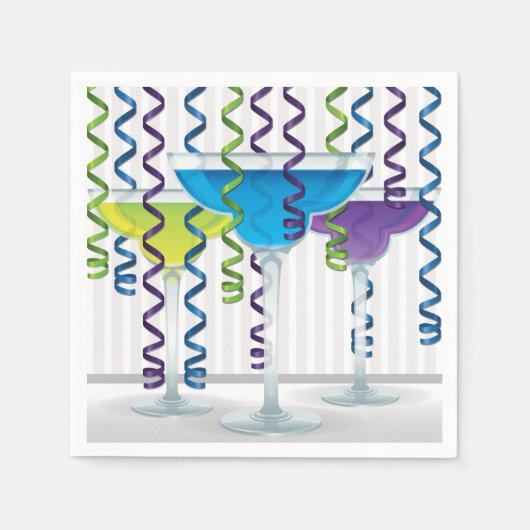 明るいカクテルとリボン スタンダードカクテルナプキン (正面)