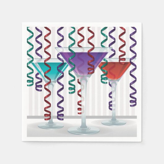明るいカクテルとリボン スタンダードカクテルナプキン (正面)