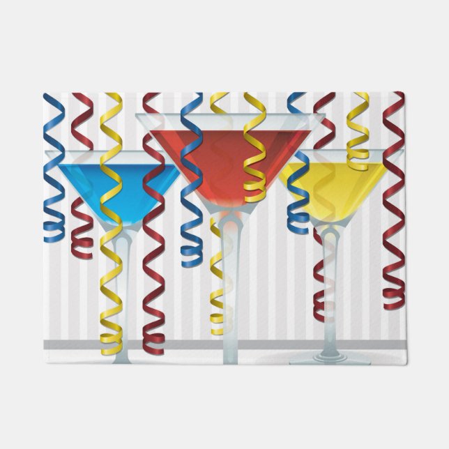 明るいカクテルとリボン ドアマット (正面)