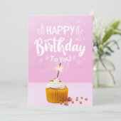 明るいカップケーキハッピーバースデーグリーティングカード サンキューカード (スタンド正面)