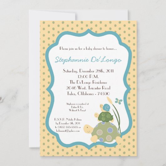 明るいカメの海洋生物のかたつむりのベビーシャワーの招待状 招待状 (正面)