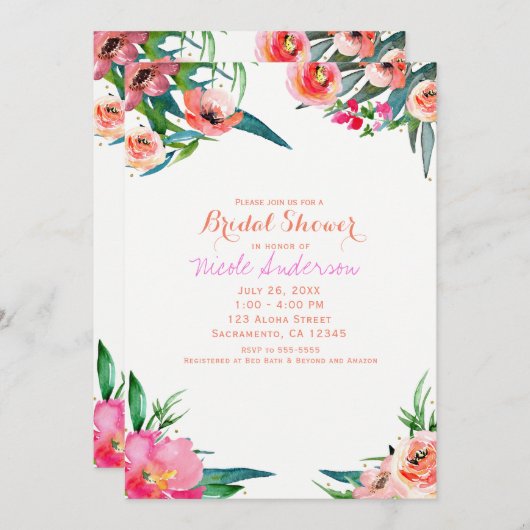 明るいカラフルおもしろい夏の水の色フローラシック 招待状 (正面/裏面)