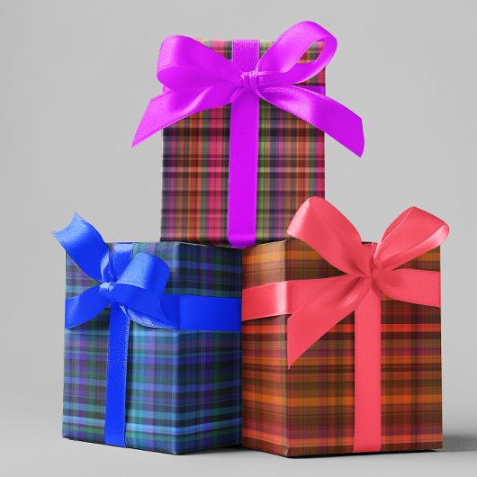 明るいカラフルおもしろい格子模様 ラッピングペーパーシート