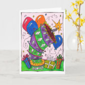 明るいカラフルお誕生日ケーキバルーンスケッチ カード (黄色い花)