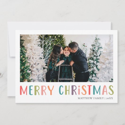 明るいカラフルとクリスマスの家族の写真 シーズンカード (正面)