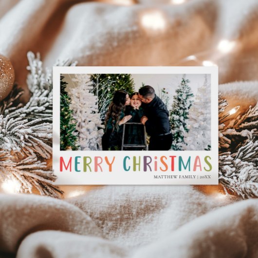 明るいカラフルとクリスマスの家族の写真 シーズンカード