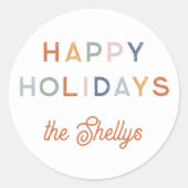 明るいカラフルとハッピーホリデーズスクリプト名 ラウンドシール (正面)