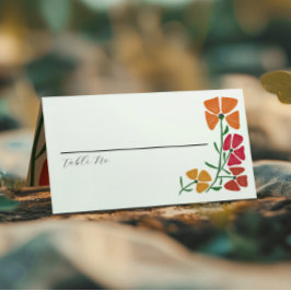 明るいカラフルとピンクとオレンジのフローラ結婚の プレイスカード