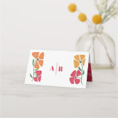 明るいカラフルとピンクとオレンジのフローラ結婚の プレイスカード (裏面)