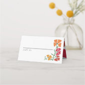 明るいカラフルとピンクとオレンジのフローラ結婚の プレイスカード (正面)