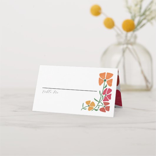 明るいカラフルとピンクとオレンジのフローラ結婚の プレイスカード (正面)