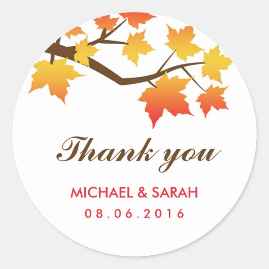 明るいカラフルとメープル葉のありがとうステッカー ラウンドシール (正面)