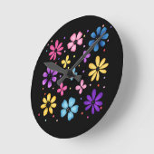 明るいカラフルと花と蝶 ラウンド壁時計 (傾斜)