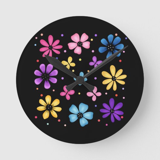 明るいカラフルと花と蝶 ラウンド壁時計 (正面)