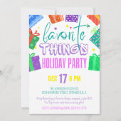 明るいカラフルなお気に入りのものクリスマスパーティー 招待状 (正面)