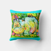 明るいカラフルのカバと鳥 クッション (裏面)