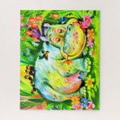 明るいカラフルのカバと鳥 ジグソーパズル (縦)