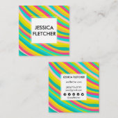明るいカラフルのストライプミニマルなソーシャルアイコン スクエア名刺 (正面/裏面)