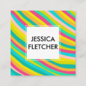 明るいカラフルのストライプミニマルなソーシャルアイコン スクエア名刺 (正面)