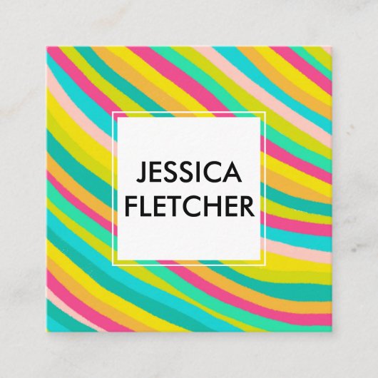 明るいカラフルのストライプミニマルなソーシャルアイコン スクエア名刺 (正面)
