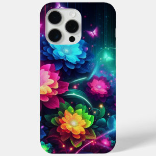 明るいカラフルのネオンの花/蝶 iPhone 15 PRO MAXケース