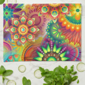 明るいカラフルの抽象芸術の花模様 キッチンタオル (折り畳み)