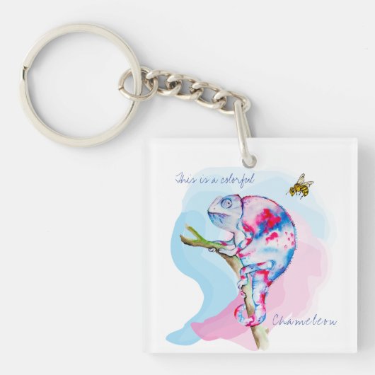 明るいカラフルの水の色カメレオンとビー。 キーホルダー (正面)