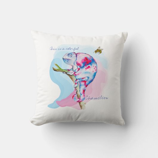 明るいカラフルの水の色カメレオンとビー。 クッション (正面)