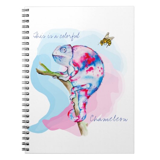 明るいカラフルの水の色カメレオンとビー。 ノートブック (正面)