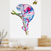 明るいカラフルの水の色カメレオンとビー。 ポスター (キッチン)