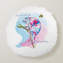 明るいカラフルの水の色カメレオンとビー。 ラウンドクッション