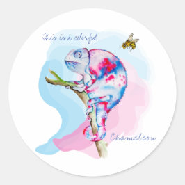 明るいカラフルの水の色カメレオンとビー。 ラウンドシール