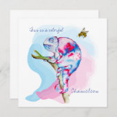 明るいカラフルの水の色カメレオンとビー。 招待状 (正面/裏面)