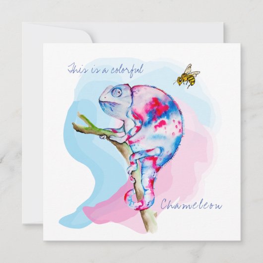 明るいカラフルの水の色カメレオンとビー。 招待状 (正面)