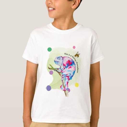 明るいカラフルの水の色カメレオンとビー。 Tシャツ (正面)