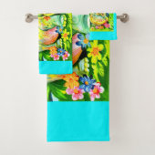 明るいカラフルの海馬と鳥 バスタオルセット (インサイチュ)