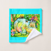 明るいカラフルの海馬と鳥 バスタオルセット (ウォッシュタオル)