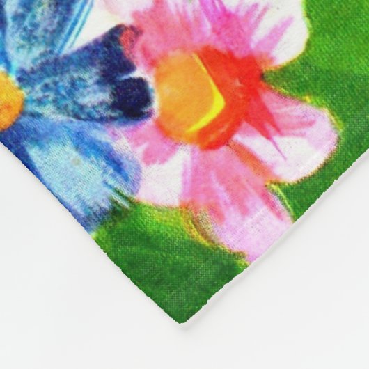 明るいカラフルの海馬と鳥 フリースブランケット (角)