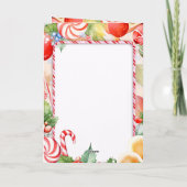 明るいカラフルキャンディーとオレンジのクリスマス カード (裏面)