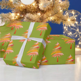 明るいカラフルクお洒落リスマスツリーパターン ラッピングペーパー