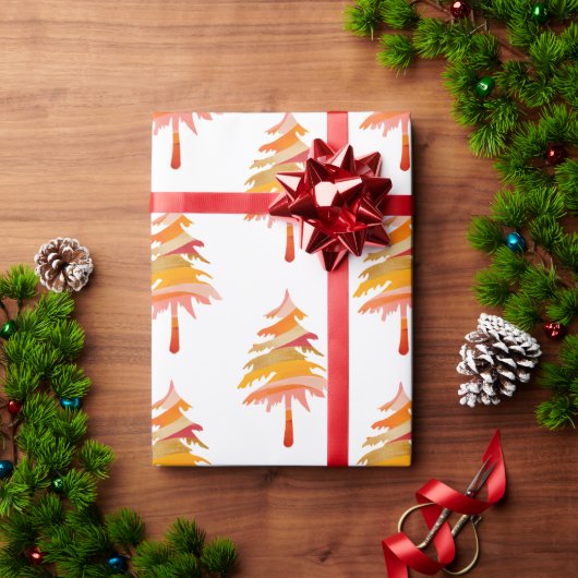 明るいカラフルクお洒落リスマスツリーパターン ラッピングペーパー (クリスマスギフト)