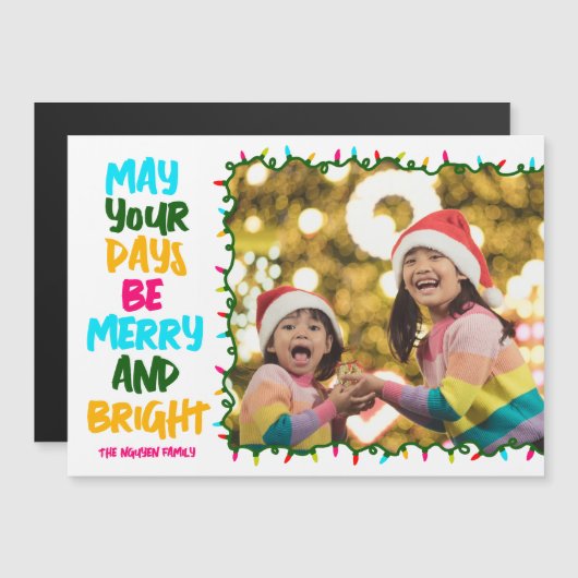 明るいカラフルクリスマスライトフォトマグネットカード (正面/裏面)