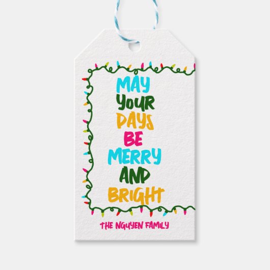 明るいカラフルクリスマスライトフォトマグネットカード ギフトタグ (正面)