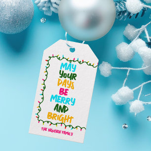 明るいカラフルクリスマスライトフォトマグネットカード ギフトタグ