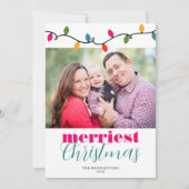 明るいカラフルクリスマスライトホリデーフォト シーズンカード (正面)