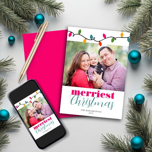 明るいカラフルクリスマスライトホリデーフォト シーズンカード