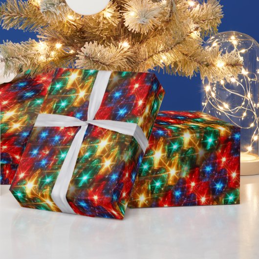 明るいカラフルクリスマスライト ラッピングペーパー (クリスマス)