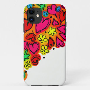 明るいカラフルグラフィティ花ハートパターン iPhone 11 ケース