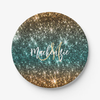 明るいカラフルグリッター ペーパープレート