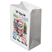 明るいカラフルサンタフクロウ付きホリデーサック ミディアムペーパーバッグ (裏面アングル)